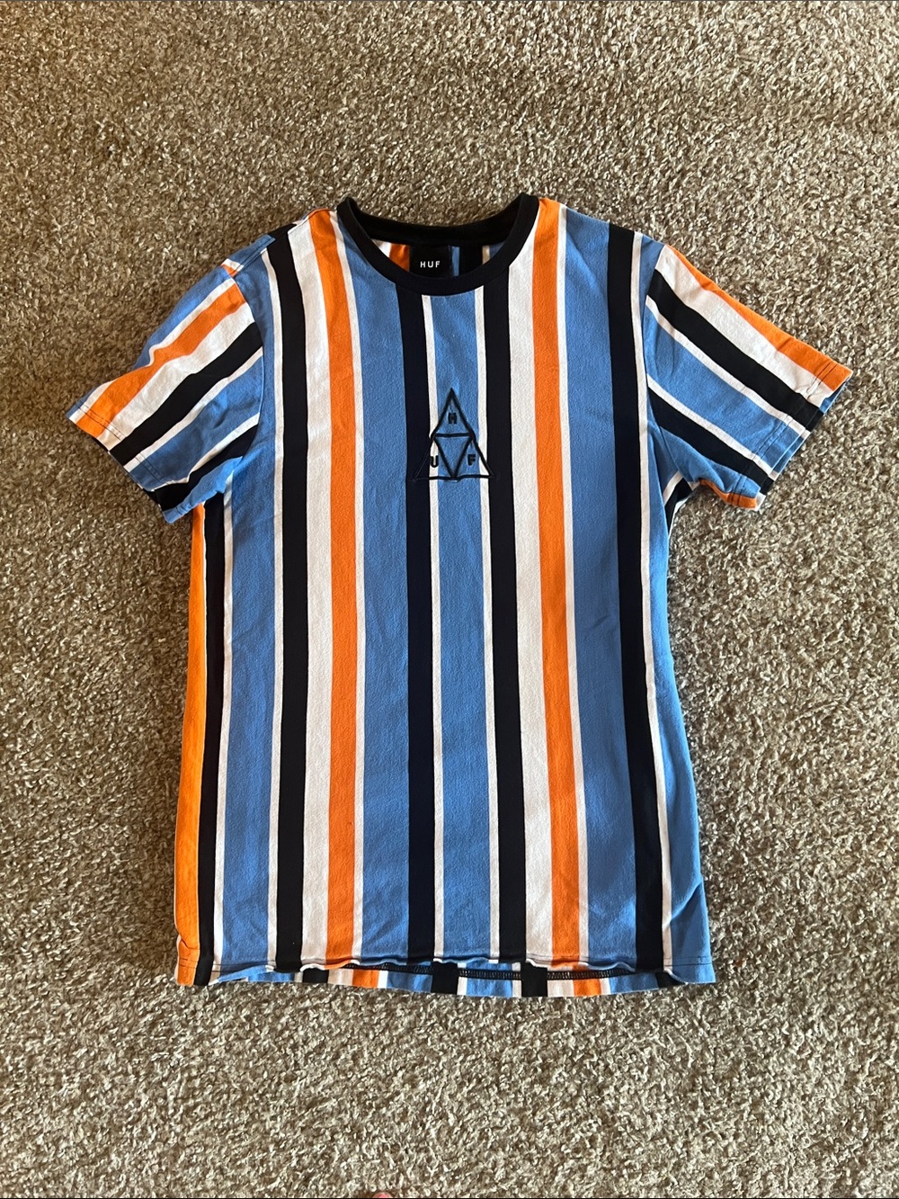 HUF Blue, Orange & Black Vertical Stripe Short Sleeve Tee